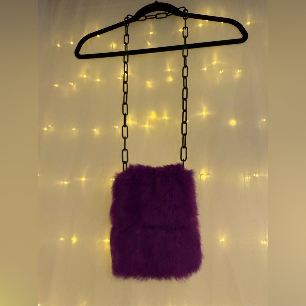 Purple Genuine Rabbit Fur Bag - Picture 2 of 3
